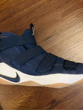 Nike Kids' Navy Strap Sneakers with Gold Logo